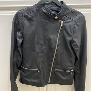 Theory Macha Greysen Asymmetrical Zipper Leather Moto Jacket, size S